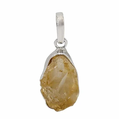 Sterling Silver With Rhodium, 10X15Mm Rough Citrine Pendant