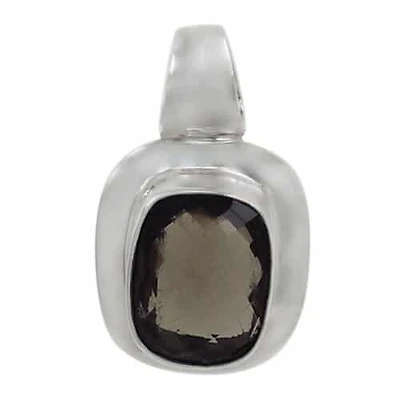 Sterling Silver, Faceted Rectangular Shape Stone Pendant. Approx Stone Size: 17mm L X 13mm W(Size May Vary)