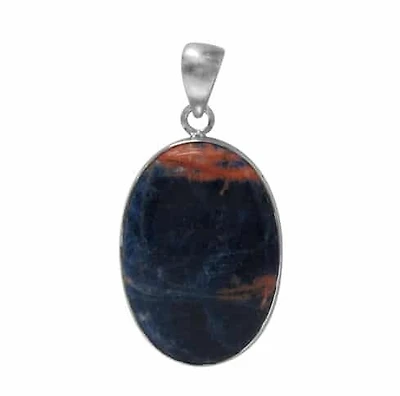 Rhodium Plated On Sterling Silver, Oval Shape Stone Pendant. Colour And Size May Vary. Approximate Stone Size: 40mm L X 28mm W X 5mm T