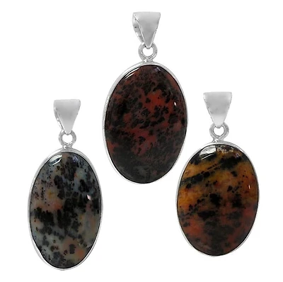 Sterling Silver, Smooth Oval Shape Stone Pendant. Colour And Size May Vary. Approx Stone Size: 34-45mm L X 21-26mm W X 6mm T