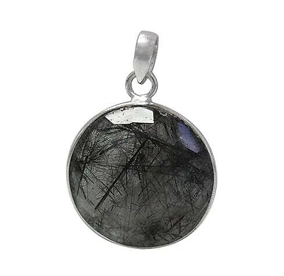 Rhodium Plated On Sterling Silver, Faceted Round Shape Stone Pendant. Colour And Size May Vary. Approx Stone Size: 22mm D X 7mm T