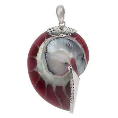 Sterling Silver, Smooth Shell Shape Stone Pendant. Colour And Size May Vary. Approx Stone Size: 50mm L X 35mm W X 14mm T