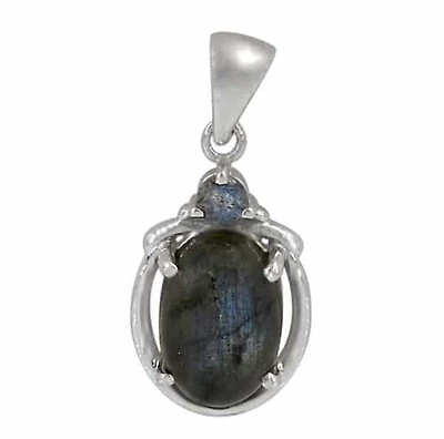 Sterling Silver With Rhodium Plated Stone Pendant, 9X14mm(Largest Stone). Colour And Size May Vary