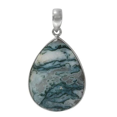 Sterling Silver, Teardrop Lace Agate Pendant.  Approx Stone Size: 40mm L X 30mm W
