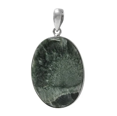Sterling Silver, Oval Shape Stone Pendant. Colour And Size May Vary. Approx Stone Size: 40mm L X 30mm W