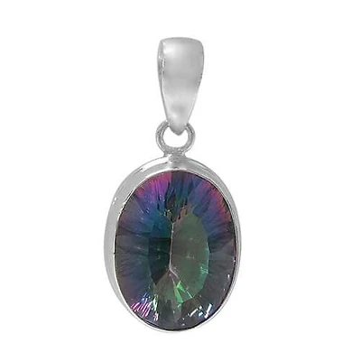 Sterling Silver, Faceted Oval Shape Stone Pendant. Colour And Size May Very. Approx Stone Size: 20mm L X 15mm W X 9mm T
