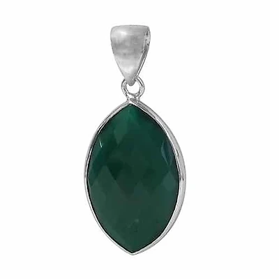 Rhodium Plated On Sterling Silver, Faceted Marquise Shape Stone Pendant. Colour And Size May Vary. Approximate Stone Size: 32mm L X 21mm W X 6mm T