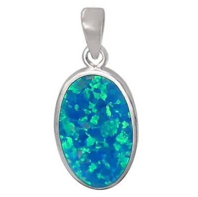 Rhodium Plated On Sterling Silver, Smooth Oval Shape Stone Pendant. Approx Pendant Size: 18mm L X 12mm W X 2mm T