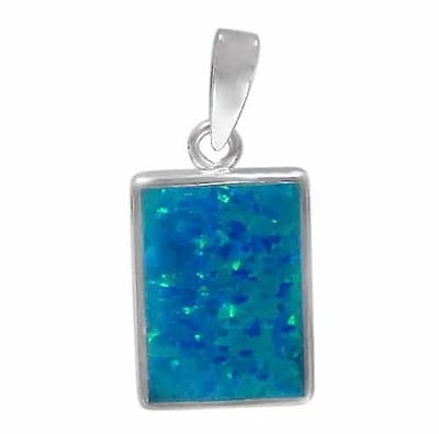 Rhodium Plated On Sterling Silver, Smooth Rectangular Shape Stone Pendant. Approx Pendant Size: 17.5mm L X 12.5mm W X 2.5mm T