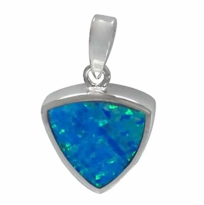 Rhodium Plated On Sterling Silver, Smooth Triangular Shape Stone Pendant. Approx Pendant Size: 14.5mm L X 14.5mm W X 4mm T