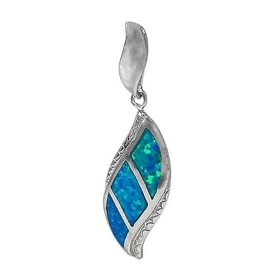 Rhodium Plated On Sterling Silver, Wavy Shape Stone Pendant. Approx Pendant Size: 25mm L X 12Mm m