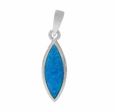 Rhodium Plated On Sterling Silver, Marquise Shape Stone Pendant. Approx Pendant Size: 20.5mm L X 8mm W
