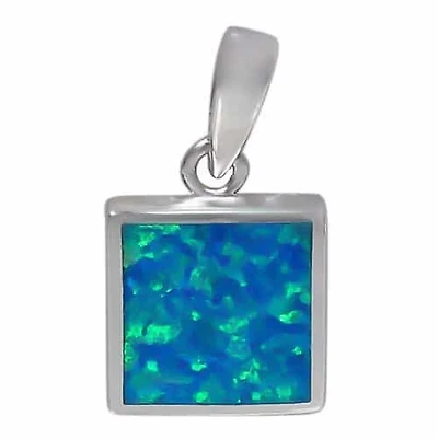 Rhodium Plated On Sterling Silver, Smooth Square Shape Stone Pendant. Approx Pendant Size: 12mm L X 12mm W X 3.5mm T