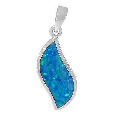 Rhodium Plated On Sterling Silver, Wavy Shape Stone Pendant. Approx Pendant Size: 23mm L X 10mm W