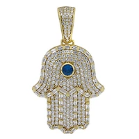 Sterling Silver With Gold, 29X37mm Hamsa Pendant With Cubic Zirconia