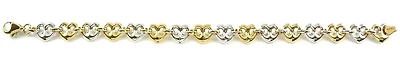10K Fancy Heart Link Yellow & White Gold Bracelet