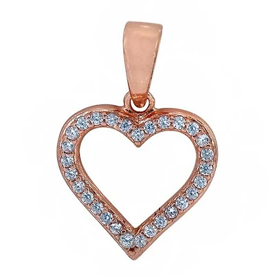 Sterling Silver With Rose Gold, 14X14mm Heart Pendant With Cubic Zirconia