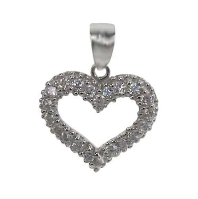 Rhodium Plated On Sterling Silver, Fancy Heart Shape Stone Pendant. Approx Pendant Size: 16mm L X 17mm W