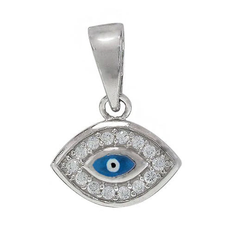 Sterling Silver With Rhodium Evil Eye Pendant, 8X12mm Eye