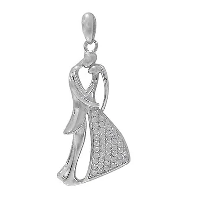 Rhodium Plated On Sterling Silver, Dancing Couple Pendant With Faceted Stone Approx Pendant Size: 29mm L X 14mm W