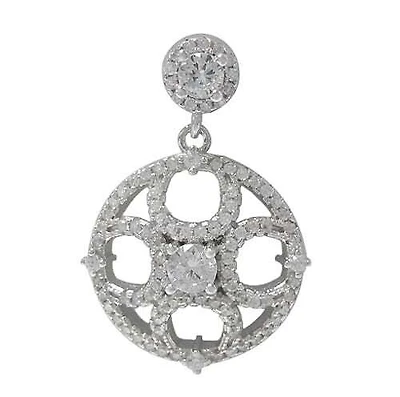 Rhodium Plated On Sterling Silver, 4.5mm Faceted Round Stone Pendant With A Designed Frame. Approximate Pendant Size: 30mm L X 20mm W
