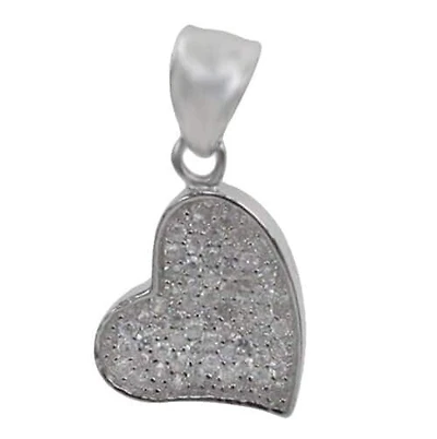 Rhodium Plated On Sterling Silver, Micro Setting, Faceted Heart Shape Stone Pendant. Approx Pendant Size: 13mm L X 11mm W