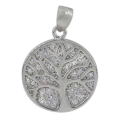 Sterling Silver With Rhodium Tree Of Life Pendant, 17mm Diameter