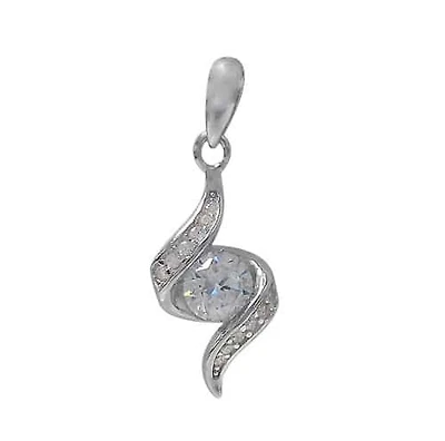 Rhodium Plated On Sterling Silver Pendant With 5mm Faceted Stone. Approx Pendant Size: 16mm L X 9mm W.