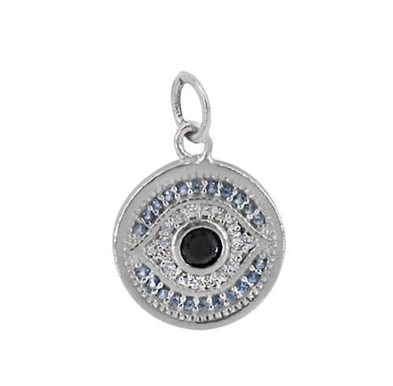 Sterling Silver With Rhodium Evil Eye Pendant, 12mm Diameter