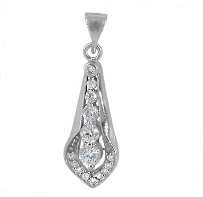 Sterling Silver With Rhodium Stone Pendant, 23X10mm Frame