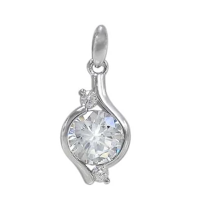Rhodium Plated On Sterling Silver, Round Pendant With 10mm And 2Mm Faceted Stone. Approximate Frame Size: 16mm L X 10mm W