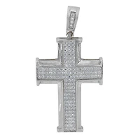 Sterling Silver With Rhodium, 32X45mm Cross Pendant With Cubic Zirconia