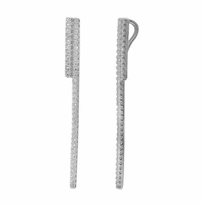 Rhodium Plated On Sterling Silver, Long Rectangular Shape Pendant With Faceted Stone. Approximate Pendant Size: 45mm L X 3mm W.