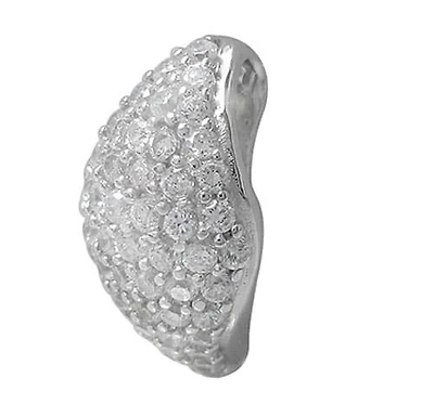 Rhodium Plated On Sterling Silver, Curved Diamond Shape Pendant With Faceted Stones. Approx Pendant Size: 19.5mm L X 11mm W.