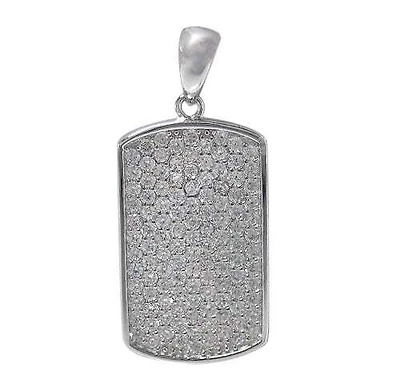 Sterling Silver With Rhodium, 20X12mm Rectangular Tag Pendant With Cubic Zirconia