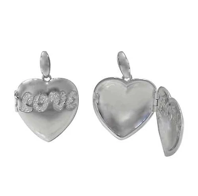 Sterling Silver, Heart Shape Locket With The Word Love And Multi Faceted Stone. Approx Size: 20mm L X 20mm W X 5mm T