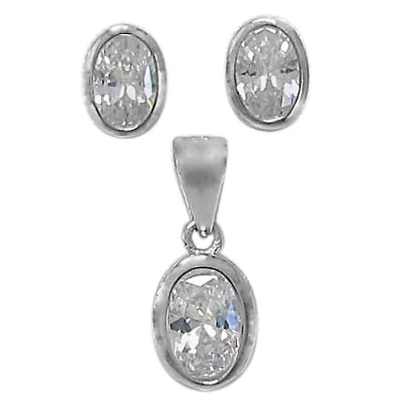 Sterling Silver With Rhodium Set, 7X5mm Earrings And 9X7mm Pendant