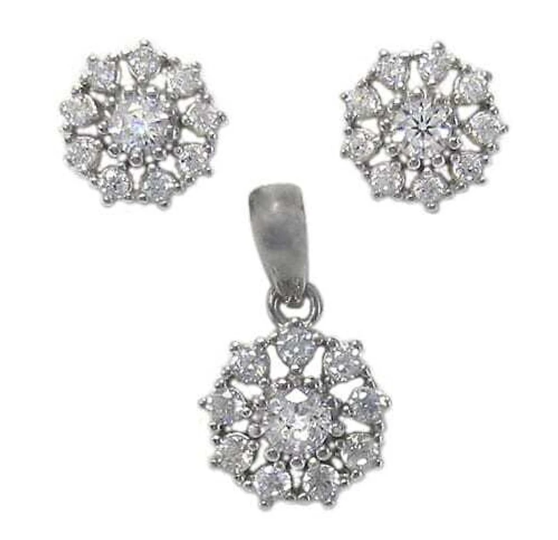 Sterling Silver With Rhodium Flower Set