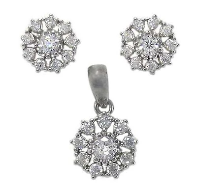 Sterling Silver With Rhodium Flower Set