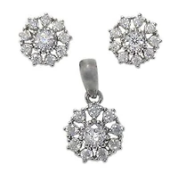 Sterling Silver With Rhodium Flower Set