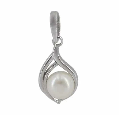 Sterling Silver With Rhodium Pendant, 6mm Pearl