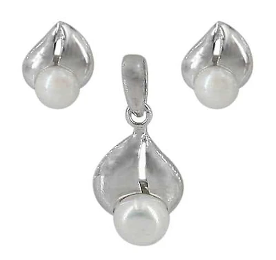 Sterling Silver With Rhodium Set, 7X8mm Earrings And 11X9mm Pendant