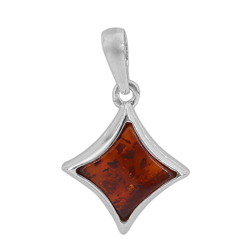 Sterling Silver, 13X13mm Amber Pendant