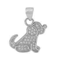 Sterling Silver With Rhodium, 14X7mm Dog Pendant With Cubic Zirconia