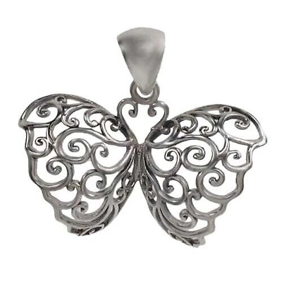 Sterling Silver, Fancy Style, Smooth Butterfly Shape Pendant. Approx Pendant Size: 21mm L X 39mm W X 1mm T.