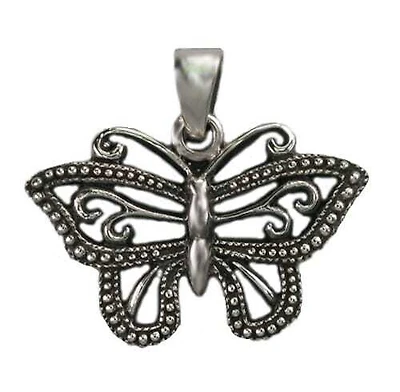 Sterling Silver, Fancy Style, Smooth Butterfly Shape Pendant. Approx Pendant Size: 18mm L X 29mm W