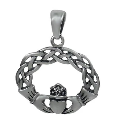 Sterlingg Silver, Fancy Style, Smooth Claddagh Pendant. Approx Pendant Size: 21mm L X 26mm W.