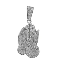 Sterling Silver With Rhodium, 16X27mm Praying Hand Pendant With Cubic Zirconia