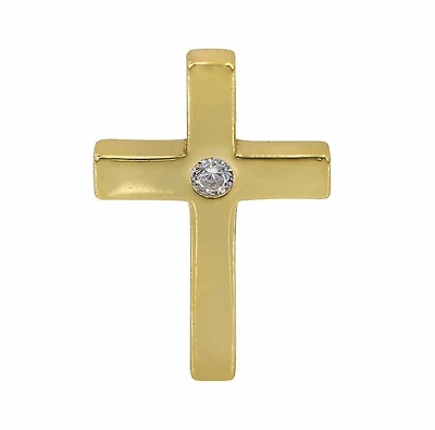 Sterling Silver With Gold, 16X11mm Cross Pendant With 2mm Stone