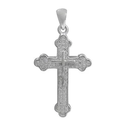 Rhodium Plated On Sterling Silver, Cross Pendant With Faceted Stone. Approx Pendant Size: 28mm L X 19mm W